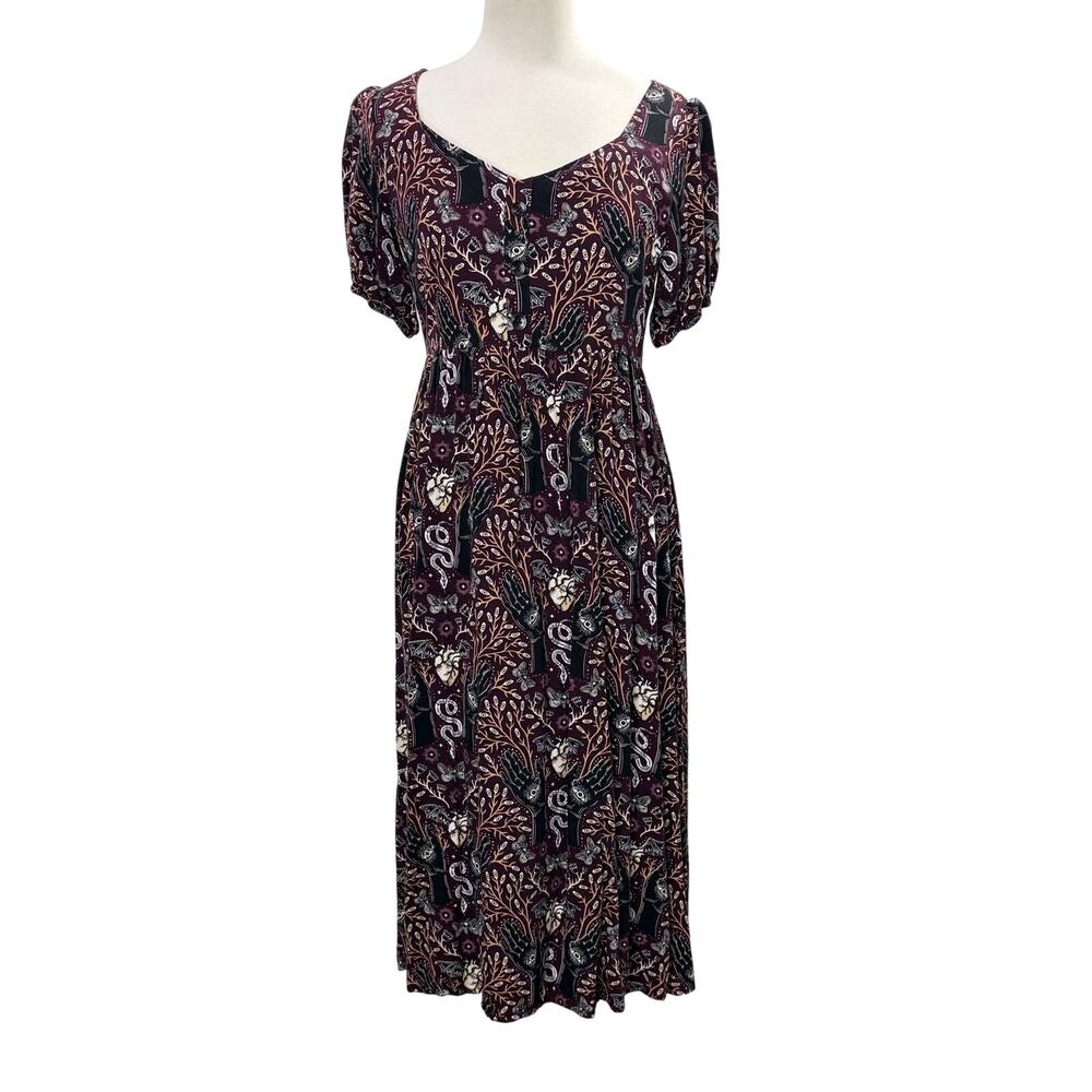 Disturbia US 6 UK 10 Midi Shirt Dress Hemlock Puff Sleeve Goth Dark Romantic
